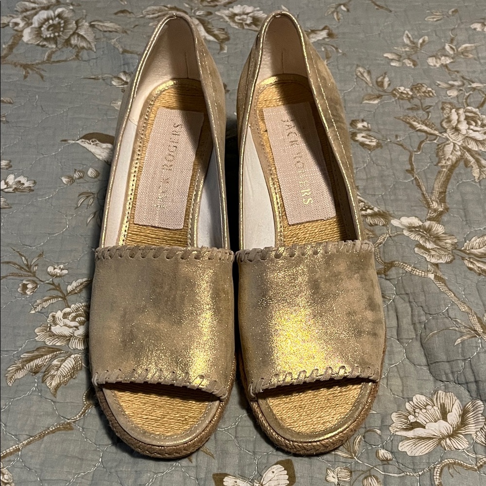 Jack Rogers Palmer Gold Peep-Toe Espadrilles